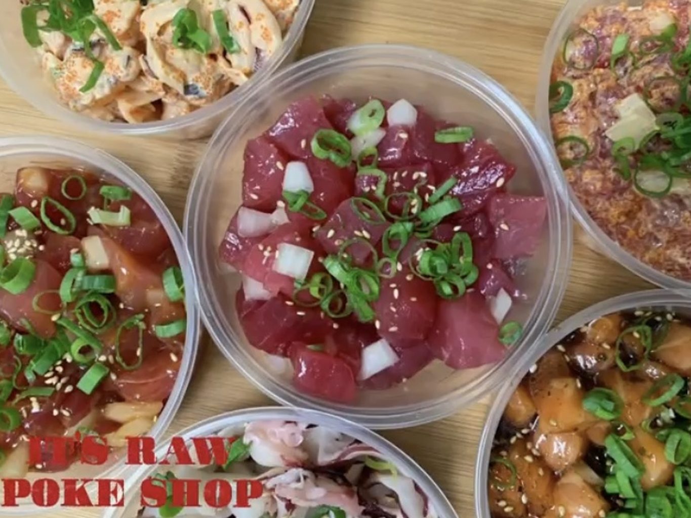 Fresh ahi tuna being prepared at It's Raw Poke Shop in Ocean Beach